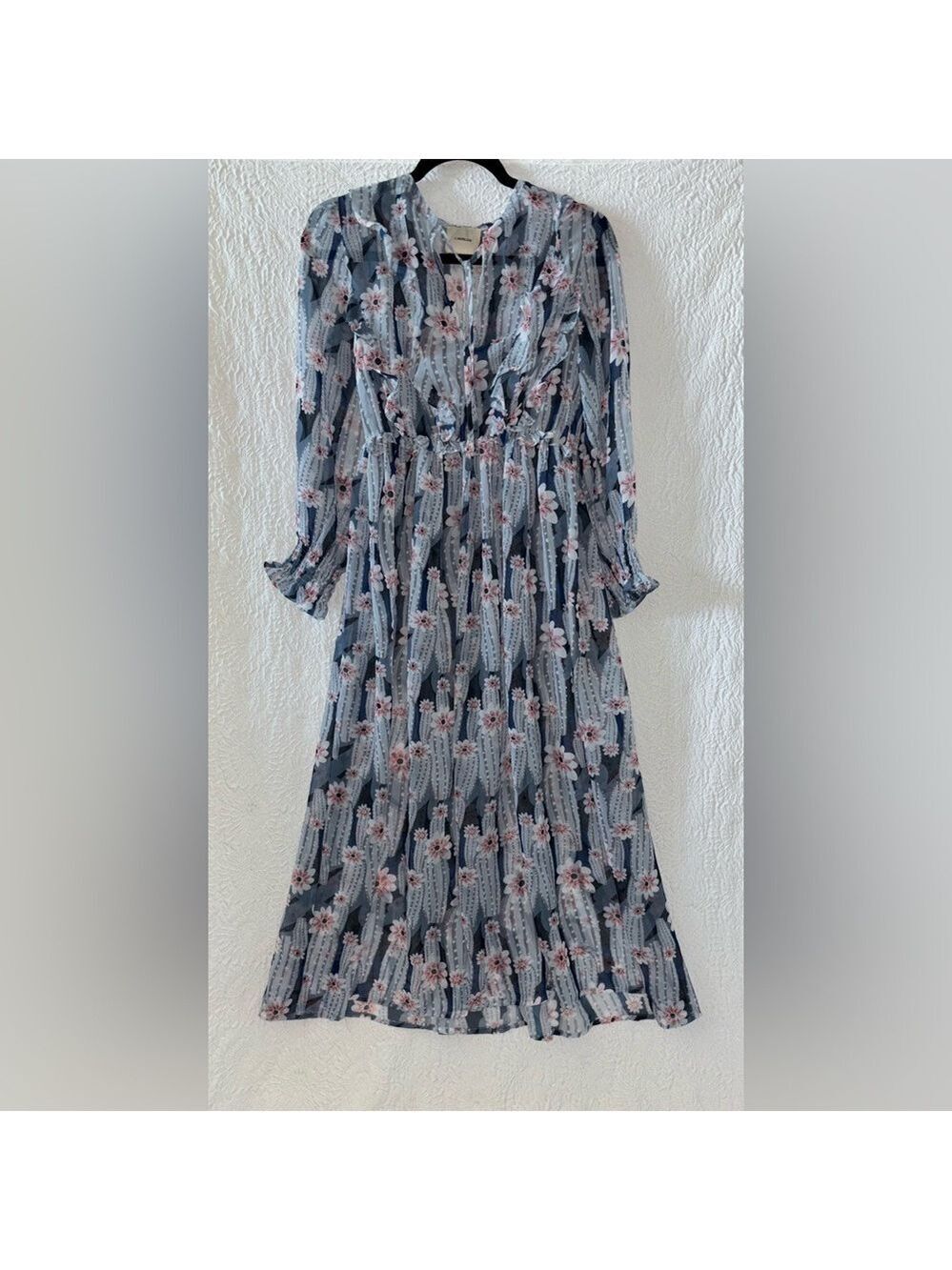 I. Madeline Romantic 3/4 Sleeve Floral Printed Ruffle Midi Tea Length Dress NWOT
